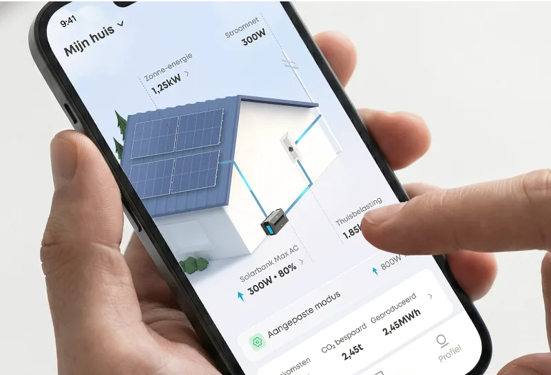 Anker SOLIX app toont zonne-energie, thuisverbruik en de Solarbank Max AC