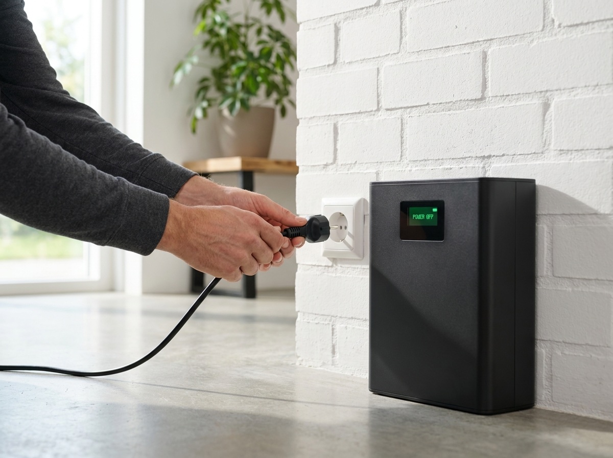Stekker van de thuisbatterij gaat in een geaard stopcontact